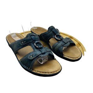 Clarks Women Black Leather Two Strap Boho Slide On Walking Shoes Sandals Size 10